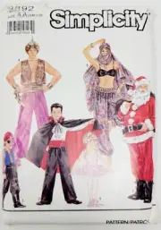 Simplicity 9892 Santa Clause Aladin Costumes Sewing pattern vintage 90's