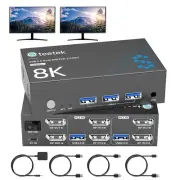 8K@60Hz KVM Switch 2 Monitors 2 Computers, USB3.0 DisplayPort KVM Switches