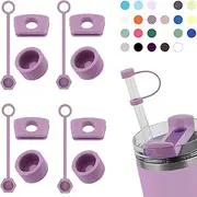 Silicone Spill Stopper Set Compatible with Stanley Cup 2.0 30oz & 40oz with Straw Cover (Set of 4, Lilac)
