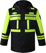 QIULAO Hi Vis High Visibility Reflective Winter Jacket, Men's Waterproof Work Safety Clothingt, with Hood, Removable Liner, Silk Wool Warmth, Reflective Bomber Jacket (Size : 3X-Large)