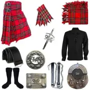 Men's Tartan Scottish Kilt outfit Highland Wedding Traditional 11 PCS Kilt Set