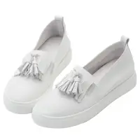 在飛比找momo購物網優惠-【Grace Gift】真皮流蘇休閒懶人鞋(白)