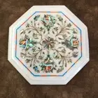 Marble Inlay Table Top | Handcrafted White Marble | Pietra Dura Art Interior