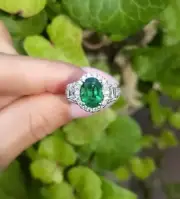 2.70 Ct Natural Oval Emerald Diamond Proposal Ring14K solid white gold