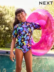 Multi Bright Black Animal Print Rash Vest Set (3-16yrs) (N01165) | $37 - $46