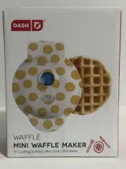 DASH Mini Waffle Maker Nonstick 4", Round, White Waffle Print, Nonstick Surface