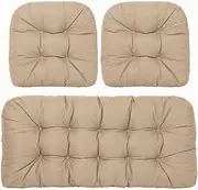 Set of 3 Garden Cushions Waterproof, Rattan Furniture Cushions, Outdoor Seat Pads, Garden Chair Cushions with Backs, Outdoor Couch Cushions(Khaki)