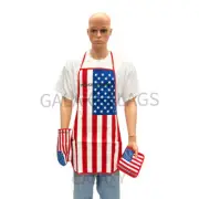 USA Flag Kitchen & BBQ 3pc Set w/Apron Oven Mitt Potholder AMERICA JULY 4TH BBQ
