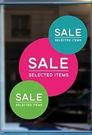 Circle Retail Display Sign with Removable Vinyl Decal - Window Cling for Promotional Sale Displays