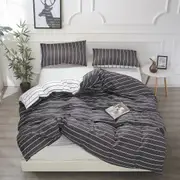 Grey White Stripe Quilt Doona Duvet Cover Pillow Case Set