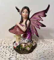 Fairy Leaning on Mushroom Statue 5"H Fantasy Collectible Figurine Room Decor