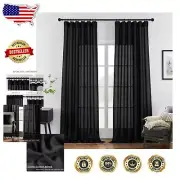 Lightweight 108" Black Linen Curtains - Durable Semi Sheer Drapes for Homes