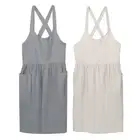 2Pack Cross Back Cotton Chef Aprons W 2 Pockets Pinafore Dress Beige/Light Grey