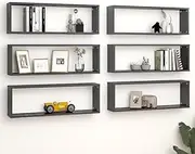 Stylish High Gloss Grey Wall Cube Shelves Set of 6, Durable Engineered Wood Storage & Display Shelf for Living Room, Bedroom, Book Collection, Modern Home Decor