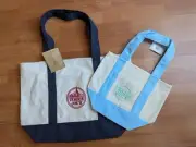 Trader Joes Mini Canvas Tote Bag Reusable Limited Edition Pastel Blue + Bag
