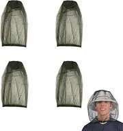 4 Pack Premium Mosquito Head Net Mesh Hat Face Netting Lightweight Durable Protective Cover Fly Insects Bugs Preventing for Camping Hiking Fishing Outdoor Activity