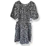 NWT Old Navy Cut Out Dress Size L Micro Floral Puff Sleeve Cotton Pocket Cottage