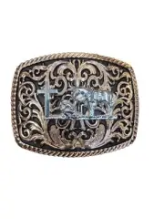 Christian Cowboy Belt Buckle For Man 4.25"x3.25" Gold Copper Tone/Black