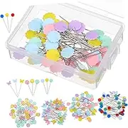 FONDOTIN 200 Pcs Sewing Pins with Colored Heads Large Flat Head Straight Pins for Quilting Crafting Includes Button Designs Convenient Storage