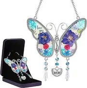 Butterfly Suncatcher Wind Chimes with Purple Gift Box Butterfly Home Decor Garden Patio Window Pendant for Mother's Day Birthday Gift