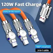 120W 3 in 1 Super Fast Charging Cable Micro USB Type c Gaming180° Rotating Data Cable For Huawei Smart Phone Silicone Cable