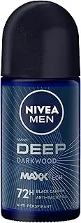 NIVEA MEN Deep Darkwood Anti-Perspirant Roll-On Deodorant 50ml | Enriched With Active Charcoal to Fight Odour | 72-Hour Anti-Perspirant Protection | Woody, Masculine Fragrance