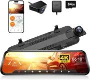 WOLFBOX G930 10'' Rear View Mirror Camera with 5.8Ghz Wifi, 4K Dash Cam Front an