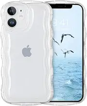 DUEDUE Case for iPhone 12 Mini 5.4" Cute Wave Frame Curly Shape Shockproof Camera Protective Non-Slip Phone Cover for Women Girls Compatible with iPhone 12 Mini, Clear