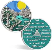 CHURYUML Nature Landscape Sobriety Coin Gift Set| AA Chips Medallions with Capsule, Coin Holder Keychain, Display & Card| AA Coins Recovery Medallions Sober Chip Sobriety Gifts for Men Women