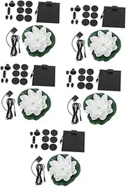 Happyyami 5 Sets Solar Fountain Artificial Lotus Fountain Solar Water Lily Fountain Bird Bath Fountain Solar Water Fountain for Bird Bath Garden Fountains Outdoor Laminate White