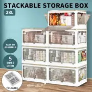 Stackable Storage Containers Lid Clothes Organiser Box 5 Side Open Foldable 28L