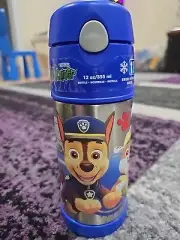 PAW PATROL THERMOS 12oz Funtainer w/Pop Up Straw & Stays Cold 12 hrs. New Chase