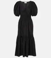 [Ganni] Ganni Smocked cotton poplin midi dress AU 16 black