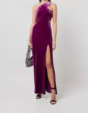 $246 Aidan by Aidan Mattox Women's Purple Velvet One-Shoulder Dress Size 8