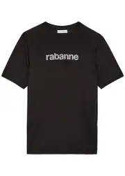 Paco Rabanne Logo-embellished Satin-jersey T-shirt - Black - L (UK14 / L) L (UK14 / L)