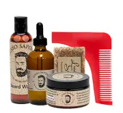 Grooming Kit. 4 oz Beard Oil, 4 oz Beard Balm, Beard Wash, Soap & Shaping Comb