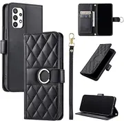 Compatible with Samsung Galaxy A73 5G Kickstand Case Cover,Compatible with Samsung Galaxy A73 5G Lanyard Magnetic Closure Wallet Case Black