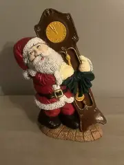 Vintage Ceramic 1997 Christmas Santa Holding Clock Figurine Hand Painted Decor J