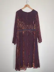 Boden Marie Leopard Devore Long Sleeve Midi Dress Metallic Size 16R Womens NEW