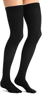 JOBST Opaque Compression Stockings, 20-30 mmHg, Thigh High, Silicone Dot Band, Closed Toe, Classic Black, Large