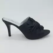 Ninety Union Womens Open Toe Sandal Slim Heels Shoes Black Pleated Bow 10 New