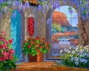 Ceramic Tile Mural Backsplash Senkarik Southwest Courtyard Landscape Art MSA163