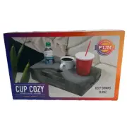 Cup Cozy Pillow Three Pocket Drink Holder Grey With Handle Washable Fits Most