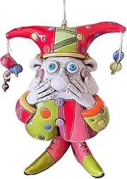 Colorful Jester Bell Ornaments,Hand-Painted Resin Clown Wind Chime,Unique Clown Bell Wind Chime，Hanging Bell Ornaments for Home Garden Decor (Red)