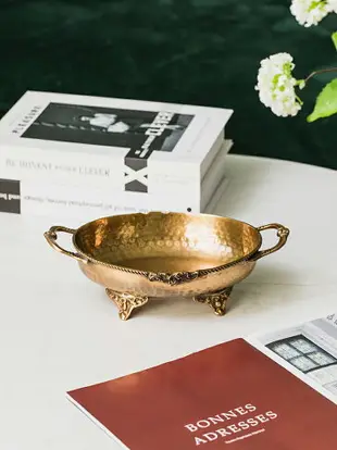 印度進口手工黃銅輕奢茶幾小果盤玄關雙耳裝飾碗擺件鑰匙首飾收納