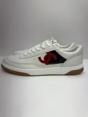 CHANEL Calfskin CC Sneakers White Black Red Size 45EU