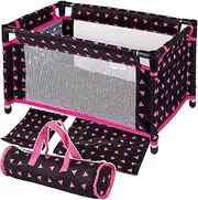Kinderplay KP0400R Doll's Bed Toy, Doll Travel Bed for Baby Born, Baby Annabell Dolls - Travel Cot with Bag and Accessories, Doll Bed for Dolls