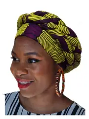 Yellow and Purple African Print Ankara Modu Hat Pre-tied Head wrap