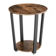 Lusimo Industrial End Table Metal Side Table Laptop Desk Round Sofa Table with Storage Rack Easy Assembly Wooden Accent