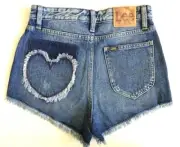 Lee Cut Off Shorts Heart Patch Women's Size 26 Blue Denim Lee Is Love
